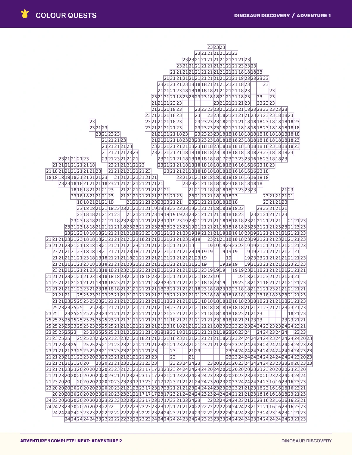 Dinosaur Discovery first adventure's numbered colouring map